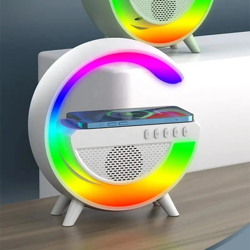 Caixa de Som G-Speaker Carregador Sem Fio Bluetooth RGB Luminária de Mesa LED Atmosfera