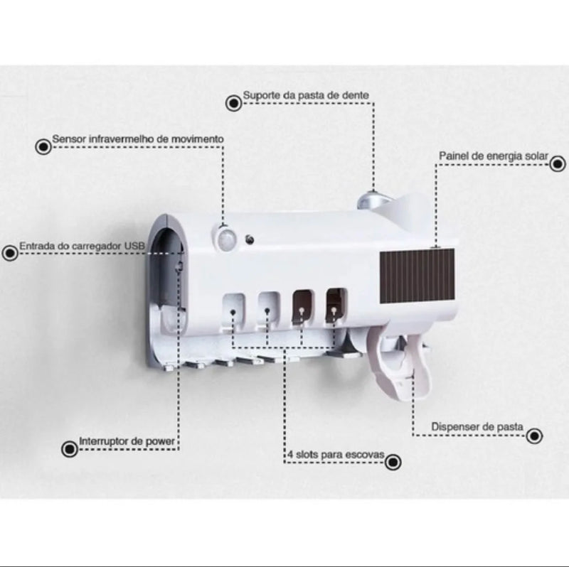 Suporte pra Escova Dispenser Automático Pasta De Dente Recarregável + Suporte Dental