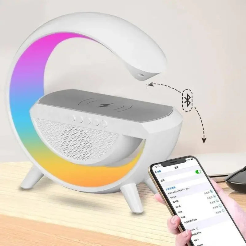 Caixa de Som G-Speaker Carregador Sem Fio Bluetooth RGB Luminária de Mesa LED Atmosfera