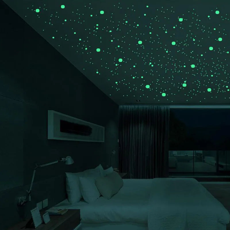 Adesivo de parede luminoso 3D, estrelas pontos para quarto de crianças, decoração de casa, brilha no escuro, decalque de lua fluorescente, adesivos faça você mesmo!