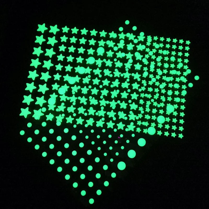 Adesivo de parede luminoso 3D, estrelas pontos para quarto de crianças, decoração de casa, brilha no escuro, decalque de lua fluorescente, adesivos faça você mesmo!