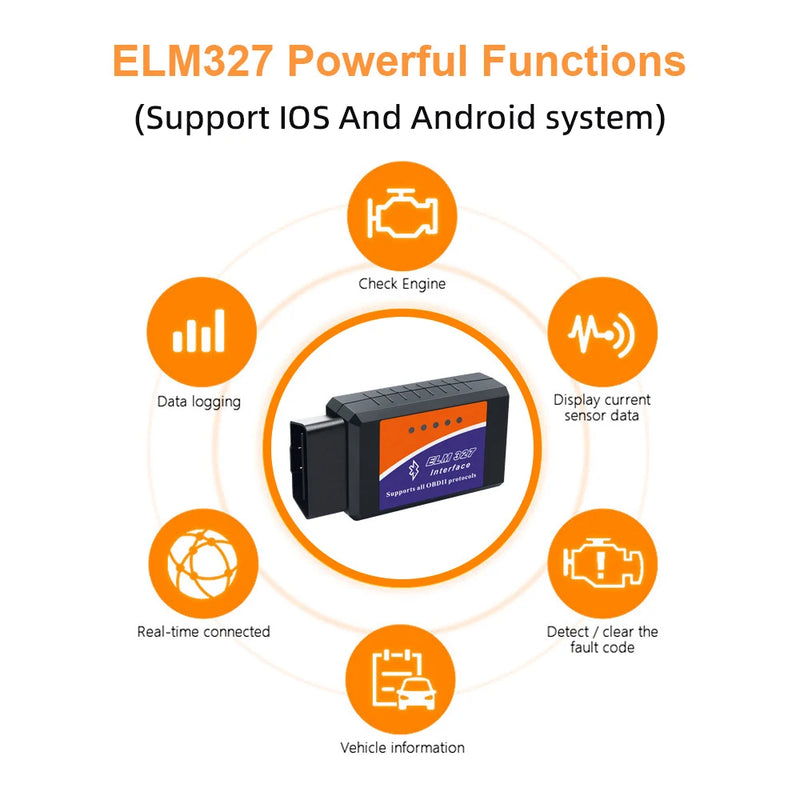 ELM327 V2.1 OBD2 Scanner Bluetooth Ferramenta de diagnóstico de carro para Android / IOS Leitor de código Detector de falhas automotivas