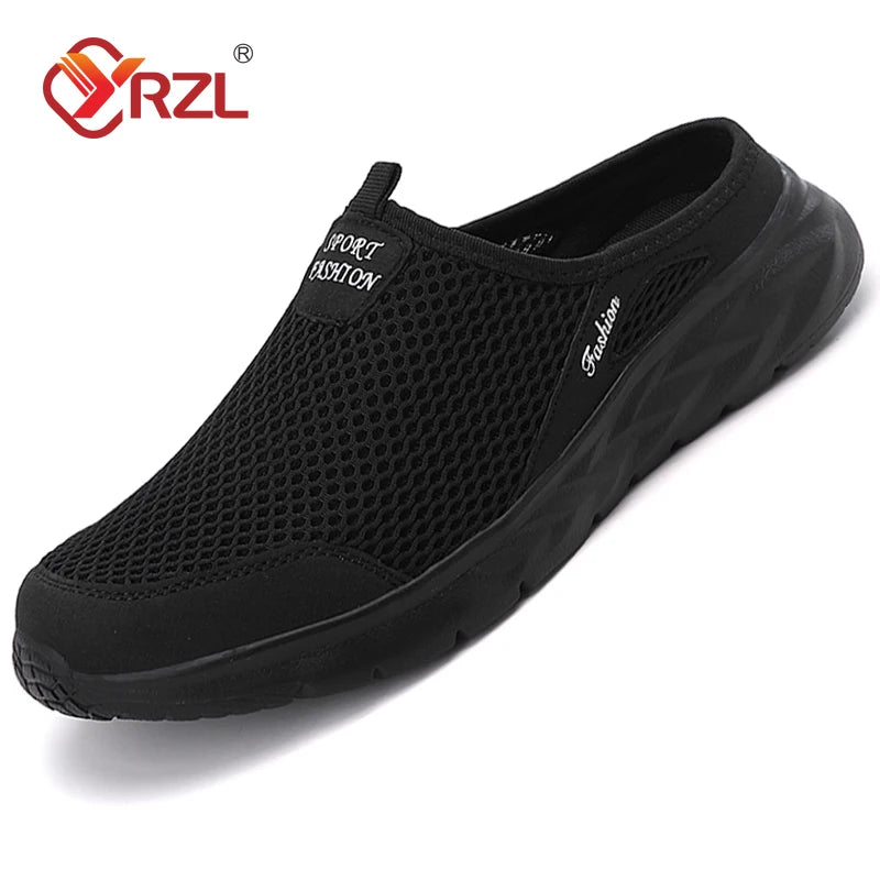 YRZL Mens Meio Chinelos Verão Malha Respirável Sapatos Masculinos Ao Ar Livre Sapatos Casuais Caminhada Grandes Planas Leves Malha Chinelos Sandálias