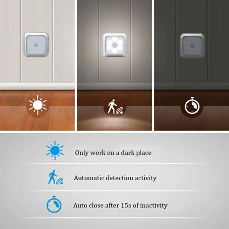 6 LED Night light PIR Auto Motion Sensor Night Lamp para Sala de estar, Quarto, Casa, Escada e Armário