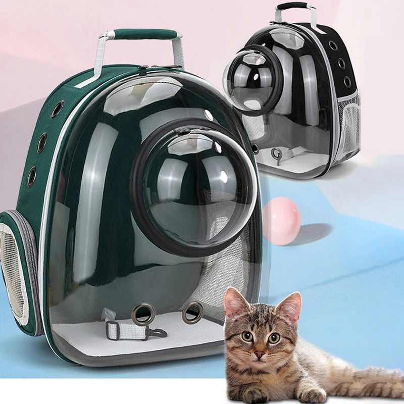 Bolsa de transporte para gatos, bolsa de ombro para animais de estimação ao ar livre, mochila respirável, bolsa transparente de viagem para cães e gatos pequenos