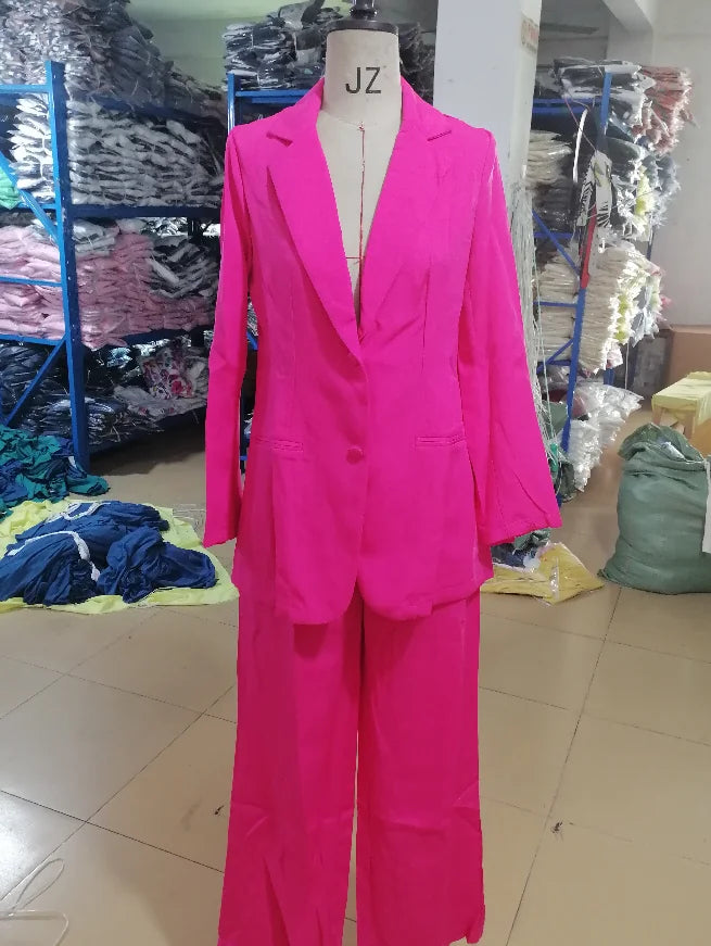 Ternos urbanos femininos 2024 primavera/verão mais recente elegante blazer de gola entalhada casaco de manga comprida e design de bolso conjunto de calças de botão