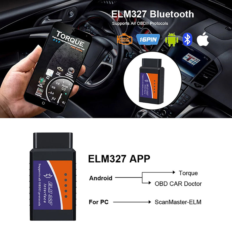 ELM327 V2.1 OBD2 Scanner Bluetooth Ferramenta de diagnóstico de carro para Android / IOS Leitor de código Detector de falhas automotivas