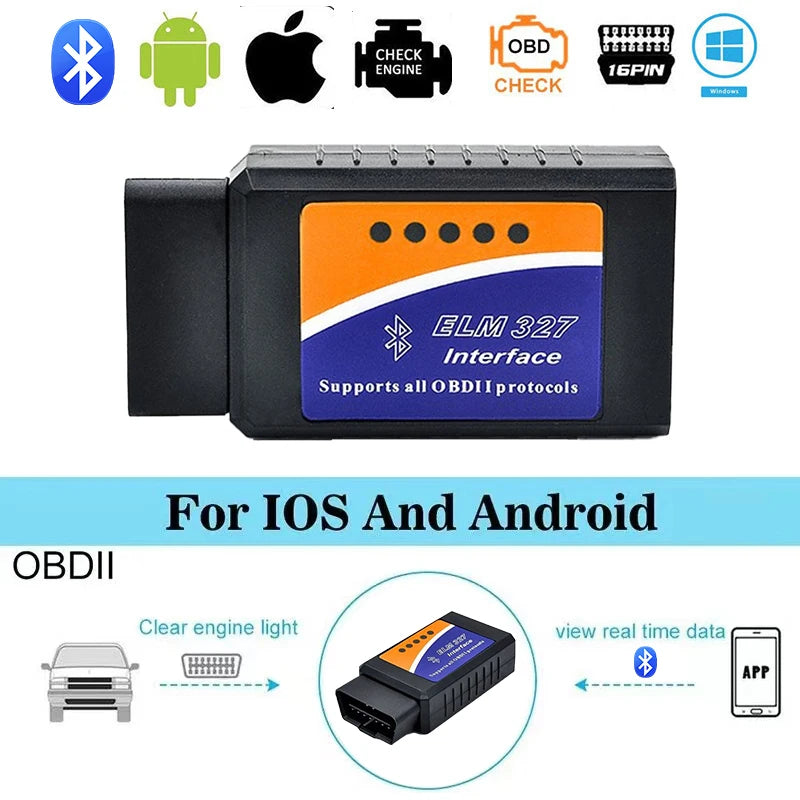 ELM327 V2.1 OBD2 Scanner Bluetooth Ferramenta de diagnóstico de carro para Android / IOS Leitor de código Detector de falhas automotivas