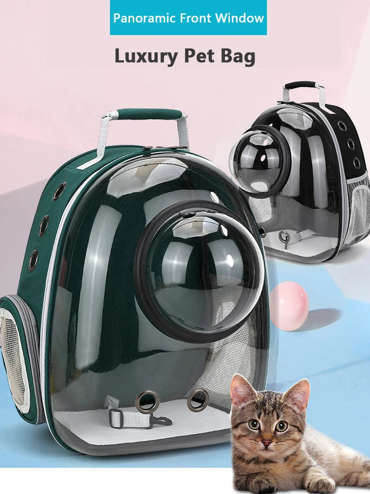 Bolsa de transporte para gatos, bolsa de ombro para animais de estimação ao ar livre, mochila respirável, bolsa transparente de viagem para cães e gatos pequenos