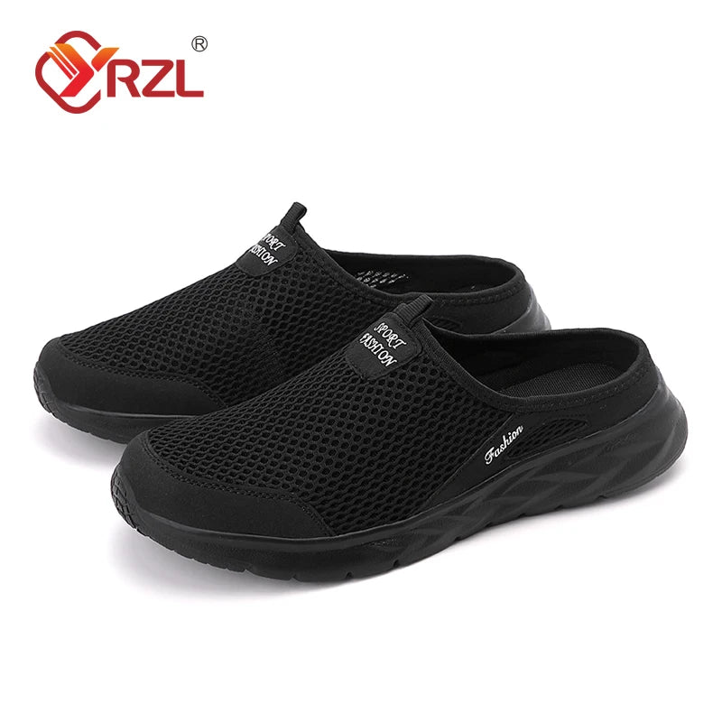 YRZL Mens Meio Chinelos Verão Malha Respirável Sapatos Masculinos Ao Ar Livre Sapatos Casuais Caminhada Grandes Planas Leves Malha Chinelos Sandálias