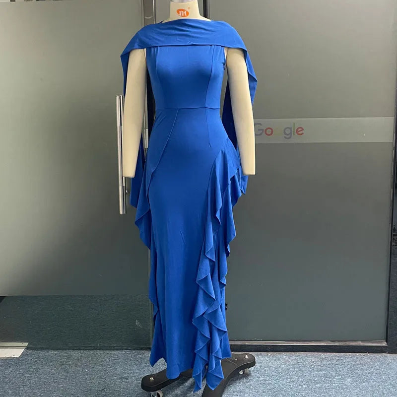 Vestidos de festa elegantes para mulheres 2024 outono inverno, vestido de convidado de casamento renda, cor sólida azul