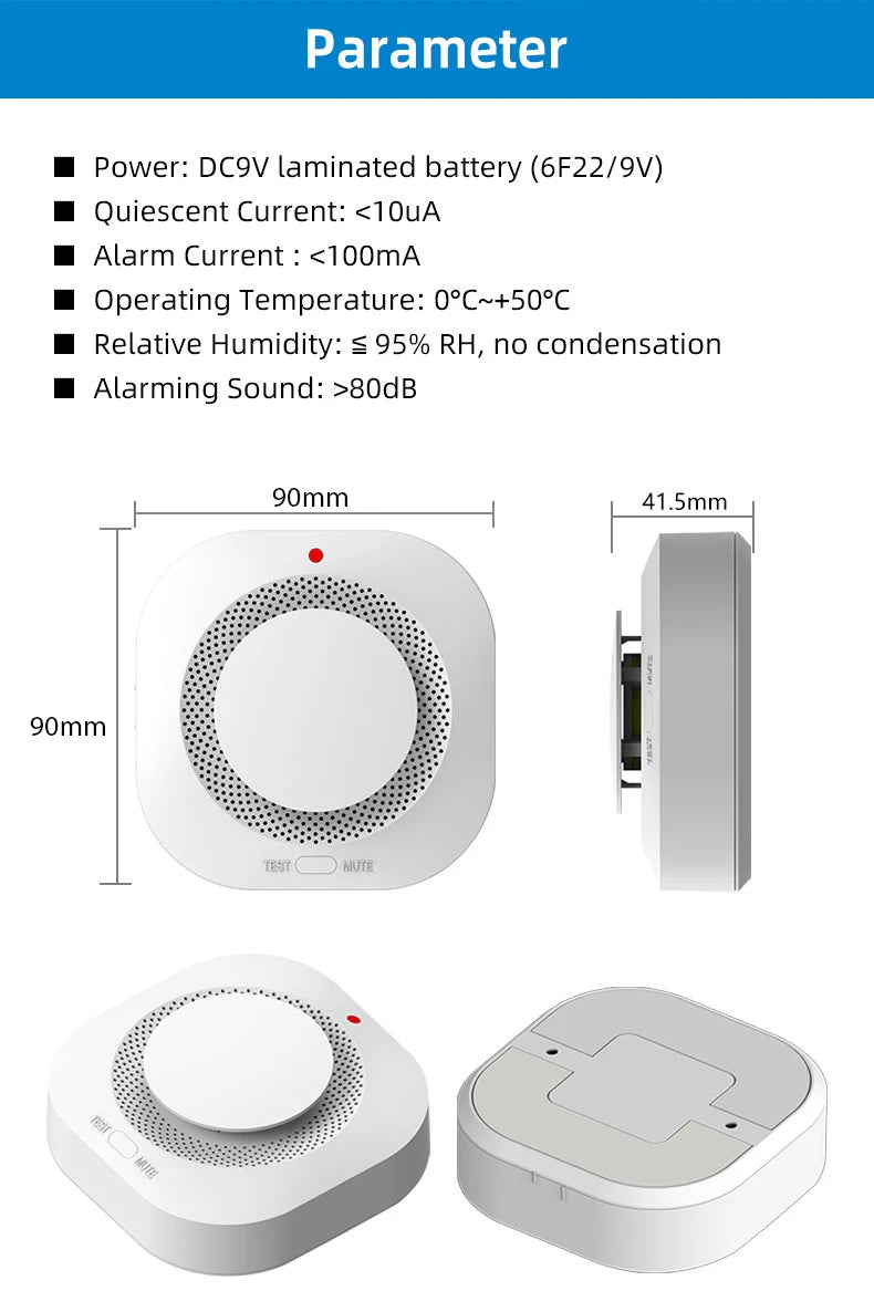 YUPA Sensor Detector de Fumaça Independente Sistema de Alarme de Incêndio para Segurança de Escritório em Casa Alarme de Fumaça Proteção contra Incêndio Alimentado por Bateria