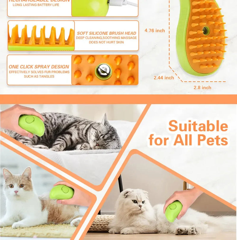 Escova de vapor para gatos e cães, Escova de vapor para massagem Pulverizador elétrico para animais de estimação Coisas para cães Remove pelos de animais de estimação