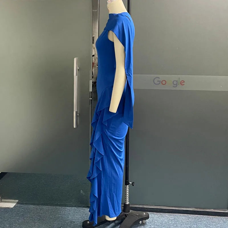 Vestidos de festa elegantes para mulheres 2024 outono inverno, vestido de convidado de casamento renda, cor sólida azul