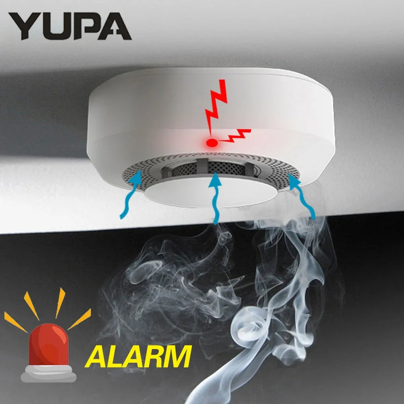 YUPA Sensor Detector de Fumaça Independente Sistema de Alarme de Incêndio para Segurança de Escritório em Casa Alarme de Fumaça Proteção contra Incêndio Alimentado por Bateria