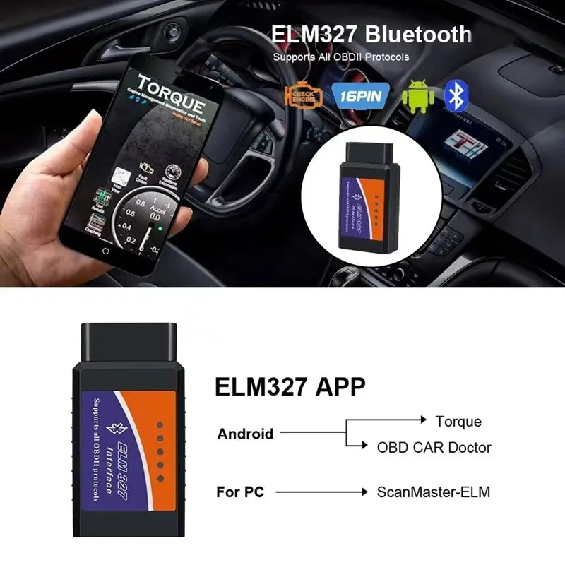 ELM327 V2.1 OBD2 Scanner Bluetooth Ferramenta de diagnóstico de carro para Android / IOS Leitor de código Detector de falhas automotivas