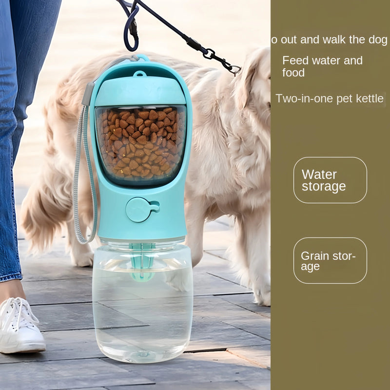 Garrafa de água portátil para cães e gatos com recipiente para armazenamento de alimentos e água para filhotes de estimação, tigela alimentadora para cães, suprimentos para animais de estimação ao ar livre e viagens