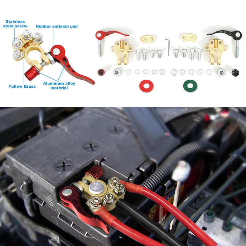 Cabo de fio de terminal de bateria automotiva, braçadeira de liberação rápida, conectores de carro 12/24 V, acessórios