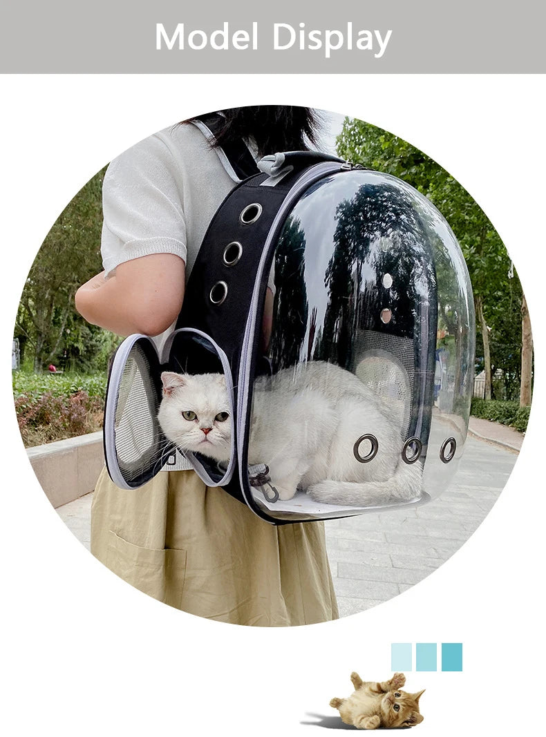 Bolsa de transporte para gatos, bolsa de ombro para animais de estimação ao ar livre, mochila respirável, bolsa transparente de viagem para cães e gatos pequenos