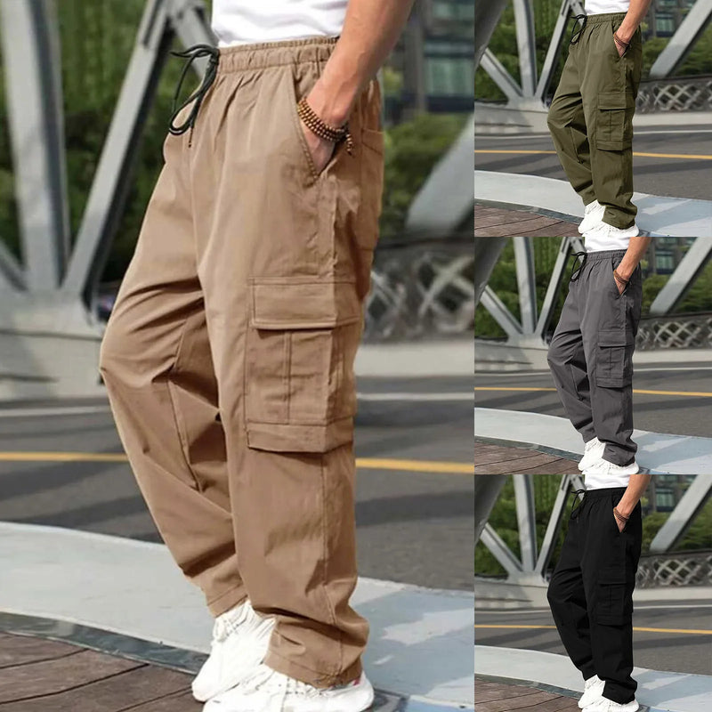 Calça cargo esportiva de lazer para jovens de verão, masculina, Europa e Estados Unidos, calças casuais retas e soltas, masculinas